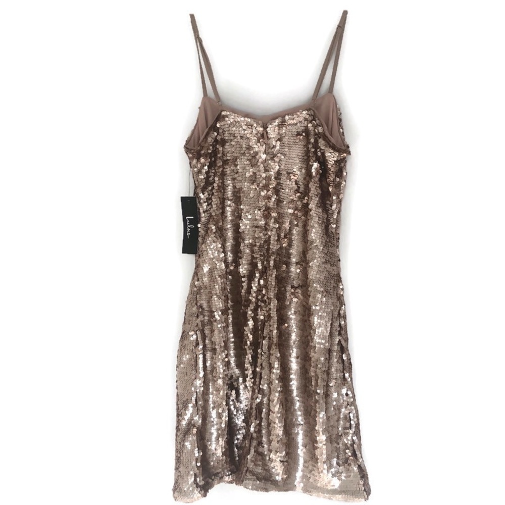 NWT Lulu's Top of the Hour Rose Gold Sequin Mini Dress - Picture 3 of 8
